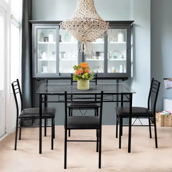 Gymax 5 Piece Dining Set Glass Top Table hellocozyshop